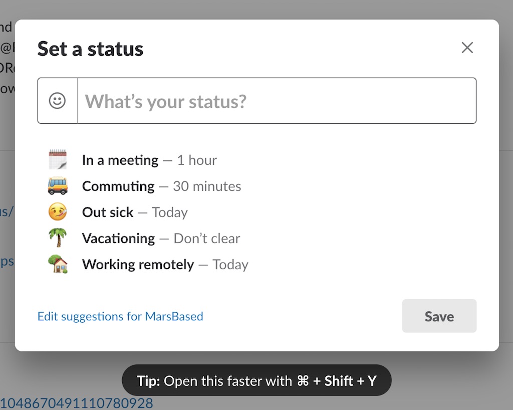 Custom status on Slack