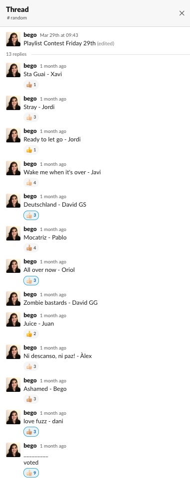 Thread on Slack for the Martian Playlist contest
